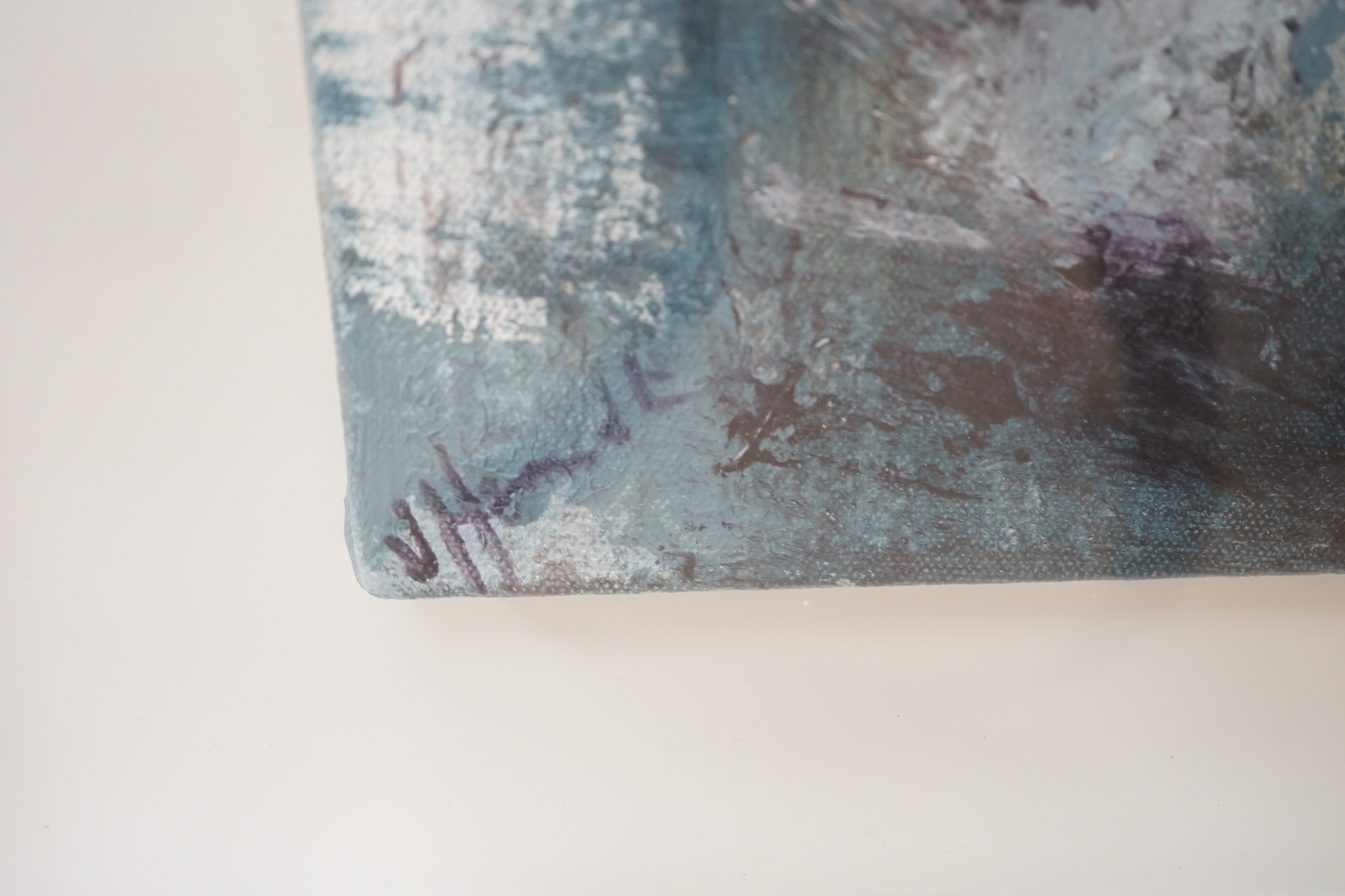 Judy Hamilton (Irish, 20th. C) impasto oil on canvas, 'Sky meets mountain' signed, inscribed verso, 45 x 35cm